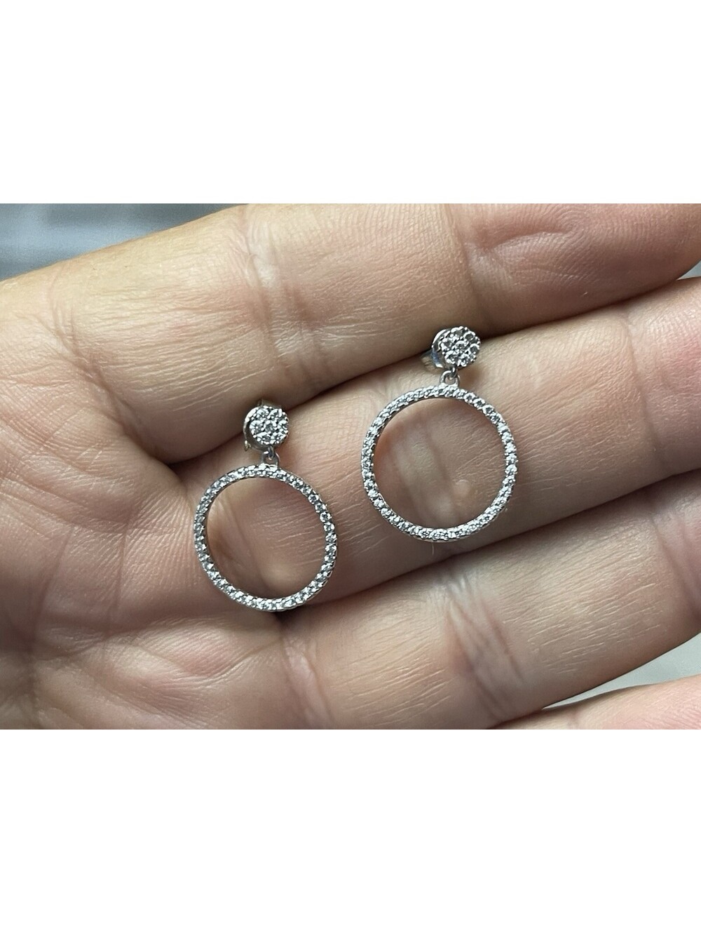 925 Sterling Silver Faux Diamond Circle Drop Dangling Earrings